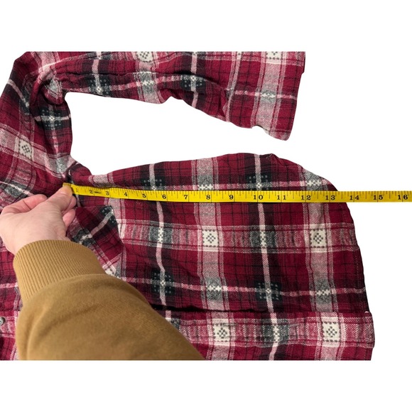 Maddie Red Plaid Flannel Button Down Shirt Lace Back Floral Embroidered Womens S - Picture 5 of 8